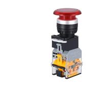 Interrupteur à bouton-poussoir rond à tête champignon avec lumière LED 12 V, 24 V, 220 V, 1 NO, 1 NC, for appareillage électrique(Red With Light,Momentary,220V)