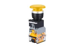 Interrupteur à bouton-poussoir rond à tête champignon avec lumière LED 12 V, 24 V, 220 V, 1 NO, 1 NC, for appareillage électrique(Yellow With Light,Latching,110V)
