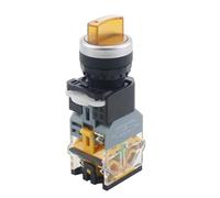 Interrupteur à bouton-poussoir rotatif avec voyant lumineux, 22 mm, 2 positions, 3 positions, verrouillage, LED, tête rouge et verte, LA38-11XD/2, 4 pièces(Yellow,2 POSITION (1NO 1NC)_24V)