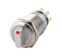 Interrupteur à bouton-poussoir rotatif industriel de 19 mm, type momentané, 3 positions 2NO2NC, tension nominale de 36 V, étanchéité IP66, résistant IK09, contact argenté (rouge)