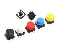Interrupteur à bouton-poussoir tactile momentané 12 x 12 x 7,3 mm, micro-interrupteur avec bouton, blanc, noir, jaune, bleu, rouge, kit 12 x 12 x 7,3 mm(Each 10Set)