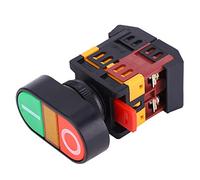 Interrupteur à Double Bouton-Poussoir Polyvalent APBB-22/25N avec Lumière LED et Fonction NoNC, Idéal pour Les Applications 24 V CC, doté d' Design et Compact en Rouge et Vert.