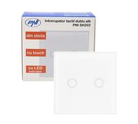 Interrupteur à double touche Verre PNI SH202, blanc avec indicateur LED