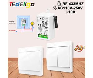 Interrupteur auto-alimenté sans fil 433mhz, 110/220v, interrupteur cinétique, télécommande marche/arrêt, interrupteur d'éclairage mural sans batterie, étanche 2receiver 1panel