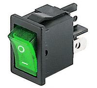 Interrupteur bipolaire à bascule DPST bipolaire ON-OFF avec bouton lumineux vert et bornes faston 4,8 mm, trou de montage 19 x 13 mm, 250 V 6 A