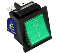 Interrupteur Bipolaire Vert Lumineux 250V 16A 4 Fastons 6.3mm 22x30mm | Corps Noir Garantie de 10 Ans - MONTERAL