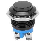 Interrupteur Bouton-Poussoir Métal 16mm, 220V Étanche IP67 Acier Inox, Rond Auto-Réinitialisation NO/NF, pour Industrie et Automatisme (Noir)