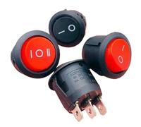 Interrupteur de bateau à bascule rond noir KCD1 rouge, 3 broches SPST, 3 positions ON-OFF-ON, 2 positions ON-OFF, 6A 220V 10A 125V, sans LED, 20mm, 5 pièces(Black ON-OFF)