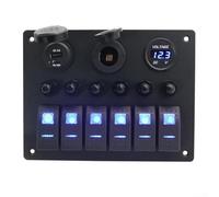 Interrupteur de commande de panneau de camping-car avec fonction 6 voies Capacité de charge USB 18 W et surveillance de la tension rétroéclairée par LED pour 12 V 24 V