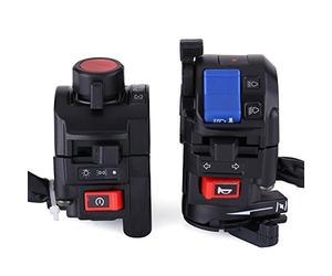 Interrupteur de Guidon de Moto, Keenso Interrupteur de Commande Gauche et Droite 7 / 8inch Phare Clignotant Klaxon Commutateur d'Arrêt de Faisceau Haut Bas(Black)