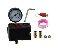 Interrupteur de pression pour compresseur d'air avec manomètre 1/4" 95-175 PSI 16-20 A 110 V-240 V Valve de régulation de pression en alliage noir (95-125 PSI)
