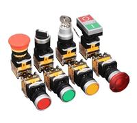 Interrupteur de réinitialisation, interrupteur à bouton d'alimentation rond LA38 22 mm, instantané 1NO/1NC avec lumière, indicateur LED 220 V (rouge, autobloquant)(Silver,Self Lock)