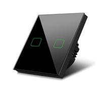 Interrupteur d'éclairage double, d'escalier, en croix, en verre, noir avec éclairage par bouton carré, 85x85mm, MCE712B