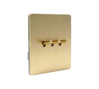 Interrupteur d'Éclairage Mural Rétro Style Industriel Doré Mat Laiton, Levier 86 Type 1-3 Gang 2 Voies, Panneau Brossé Dissimulé, Prise d'Hôtel à Double Commande (3)