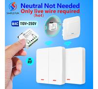 Interrupteur d'éclairage sans fil RF433MHZ mini télécommande, sans fil neutre requis, AC 110V~250V, relais à fil simple, interrupteur de panneau sans fil 86 3receiver 2panel
