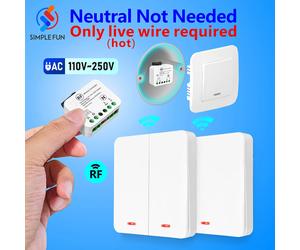 Interrupteur d'éclairage sans fil RF433MHZ mini télécommande, sans fil neutre requis, AC 110V~250V, relais à fil simple, interrupteur de panneau sans fil 86 3receiver 1panel
