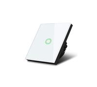 Interrupteur d'éclairage, simple, d'escalier, en croix, en verre, blanc avec éclairage par bouton rond, 85x85mm, MCE710W