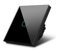 Interrupteur d'éclairage simple Maclean, d'escalier, en croix, en verre, noir avec éclairage par bouton carré, 85x85mm, MCE713B noir G