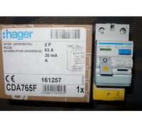 Hager Interrupteur différentiel 63 A 30 mA 2 pôles Type A vis/vis BD