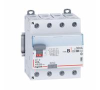 Interrupteur différentiel DX³-ID arrivée haute/départ bas par bornes à vis - 4P 400V~ 40A type B 30mA - 4 modules