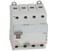 Interrupteur différentiel DX³-ID arrivée haute et départ bas à vis 4P 400 V type AC 4 modules 30 mA 40 A LEGRAND 411661