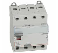Interrupteur différentiel DX³-ID arrivée haute et départ bas à vis 4P 400 V type AC 4 modules 300 mA 63 A LEGRAND 411666