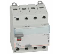 Interrupteur différentiel DX³-ID arrivée haute et départ bas à vis 4P 400 V type AC 4 modules 300 mA 25 A LEGRAND 411664