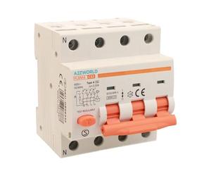 Interrupteur différentiel magnétothermique triphasé type A, 32 A C32, RCBO 3P+N 6 kA 30 mA courbe C 380 V, 4 modules DIN, série PL8M4 professionnelle électromagnétique