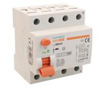 Interrupteur différentiel pur type B triphasé, sauveteur 300 mA 63 A, RCCB 3P+N 10 kA 380 V, 4 modules DIN, série PR8 HM électromagnétique, certifié IEC61008-1