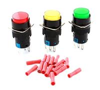 interrupteur électronique 3 pièces DC contrôle électrique 12 V lumière rouge jaune vert indicateur tête ronde SPDT 5 broches interrupteurs à bouton-poussoir momentanés avec connecteurs femelles