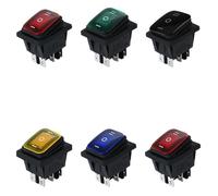Interrupteur en forme de bateau enfoncé/éteint, Lot de 2 interrupteurs à bascule KCD4 IP65 16 A 6 broches ON OFF ON avec lumière multicolore 12 V/220 V(Rosso,2PCS-12V)