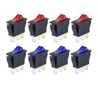Interrupteur en forme de bateau enfoncé/éteint, Micro-interrupteurs à bascule KCD3 3 pôles 2 positions ON-OFF avec voyant lumineux, lot de 8, multicolores, 15 A/250 V, 20 A/125 V(8pcs blue red)