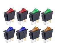 Interrupteur en forme de bateau enfoncé/éteint, Micro-interrupteurs à bascule KCD3 3 pôles 2 positions ON-OFF avec voyant lumineux, lot de 8, multicolores, 15 A/250 V, 20 A/125 V(8pcs)