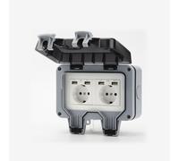 Interrupteur étanche double prise avec couvercle rabattable 4 ports USB Gris