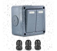 Interrupteur extérieur étanche IP66 NineLeaf 035, 2 Gang 2 voies SPDT avec 3 presse-étoupes M20, interrupteur électrique résistant aux intempéries 10A pour jardin, piscine, terrasse, gris