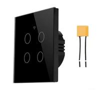 Interrupteur intelligent à 4 interrupteurs pour écosystème Tuya avec condensateur pour économie d'énergie et télécommande marche/arrêt (noir)