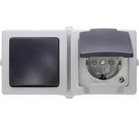 Interrupteur, Interrupteur va-et-vient, Prise 2P+T avec clapet Kopp 138656001 Nautic gris