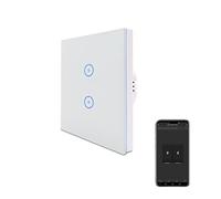 Interrupteur lumineux intelligent WiFi 2/Gang PAS besoin de neutre, panneau de verre, interrupteur tactile WiFi 2,4 GHz, app Smart Life/Tuya, fonctionne avec Alexa, Google Home, Blanc