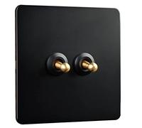 Interrupteur mural à bascule, 1-4 Gang Interrupteur 2 Voies Levier en Cuivre Massif Antique Fait à la Main Noir Interrupteur à Bascule 86 Type10A Double Levier de Commande for Bureau Chambre Restauran