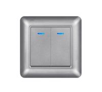 Interrupteur mural avec voyant LED 1/2 poteau, 2 canaux 16A 220V nouveau panneau PC ignifuge, interrupteur d'éclairage domestique 82mm * 82mm UE(Grey 2Gang2Way)