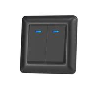 Interrupteur mural avec voyant LED 1/2 poteau, 2 canaux 16A 220V nouveau panneau PC ignifuge, interrupteur d'éclairage domestique 82mm * 82mm UE(Black 2Gang2Way)