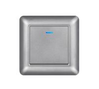 Interrupteur mural avec voyant LED 1/2 poteau, 2 canaux 16A 220V nouveau panneau PC ignifuge, interrupteur d'éclairage domestique 82mm * 82mm UE(Grey 1Gang2Way)