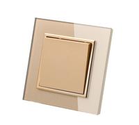 Interrupteur Mural,DéTecteur Mural Interrupteur marche/arrêt doré 16 A AC ignifuge, 2 boutons, 1 voie, panneau en verre trempé cristal, 250 V, encastré au mur(1 Gang 1 Way Switch)