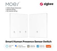 Interrupteur mural intelligent MOES Tuya ZigBee avec capteur radar de présence humaine MMWave, compatible Alexa Google Home, fil neutre en option
