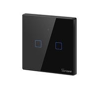 Interrupteur Mural Intelligent,Sonoff Interrupteur Connecté WiFi sans fil avec Contrôle à Distance&Contrôle RF,Compatible avec Alexa,Google Home,Interrupteur Tactile Avec Fonction de Temps(2 Gang)Noir