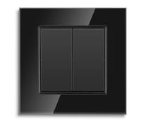 Interrupteur Mural, Interrupteur à Bouton-Poussoir for éclairage, 1/2 Voies, Commande, interrupteurs Standard AC 110 V-250 V, Marche/arrêt, Panneau en Verre(Black 2gang,1 Way)