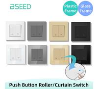 Interrupteur Mural Mécanique BSEED pour Rideaux et Volets Roulants Électriques, Bouton Poussoir pour Stores, Cadre en Verre et Plastique, Norme UE Glass Frame Black