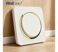 Interrupteur mural rond à bascule Wallpad, panneau en plastique blanc avec bordure dorée, 1 interrupteur simple, prise standard européenne TV Socket