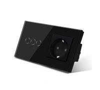 Interrupteur mural tactile 1/2/3 gangs avec panneau de prise, conception en verre noir, pour usage domestique intérieur(3G Switch Socekt)