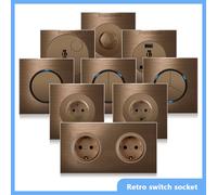 Interrupteur mural universel rétro ue FR 220V, couleur café, haute qualité, bouton de réinitialisation, prise électrique avec indicateur LED Double FR socket